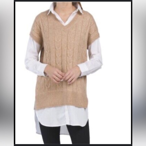 Rachel Zoe Tops - Rachel Zoe Layered Sweater Vest Blouse Women's White & Tan, Size Large